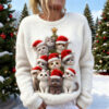 Funny Cat Christmas Jumper Fluffy Fleece Novelty Sweater