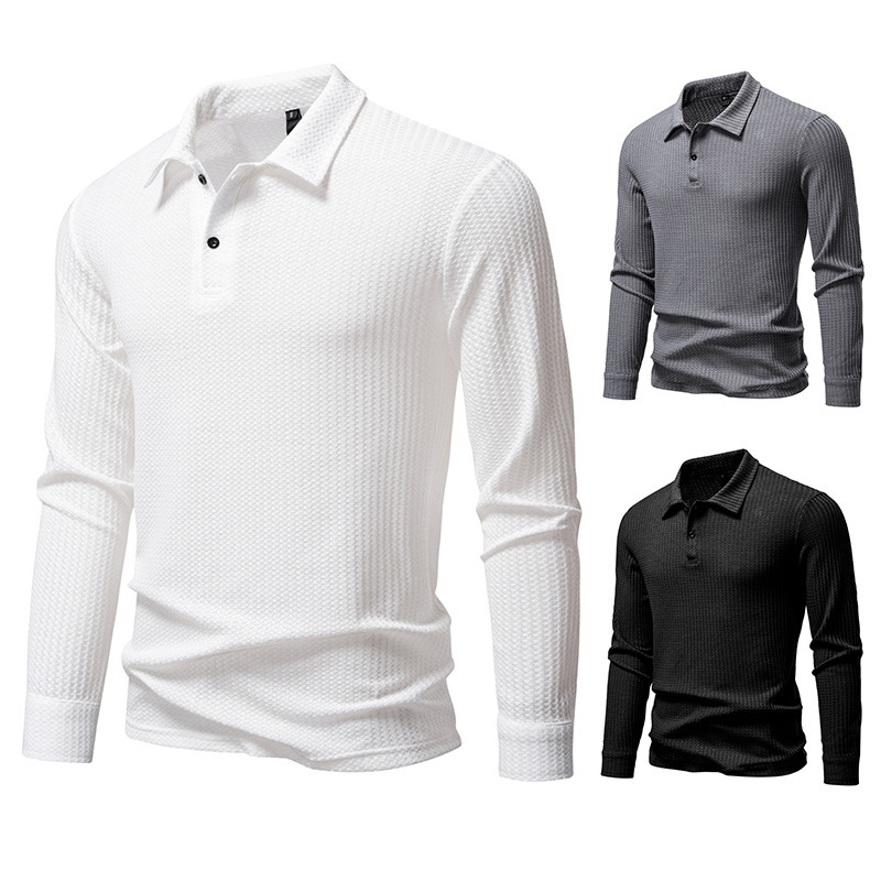 Polo Shirt Waffle-knit Long-sleeve Slim-fit Casual Top 6 Polo Shirt Waffle-knit Long-sleeve Slim-fit Casual Top - Image 6