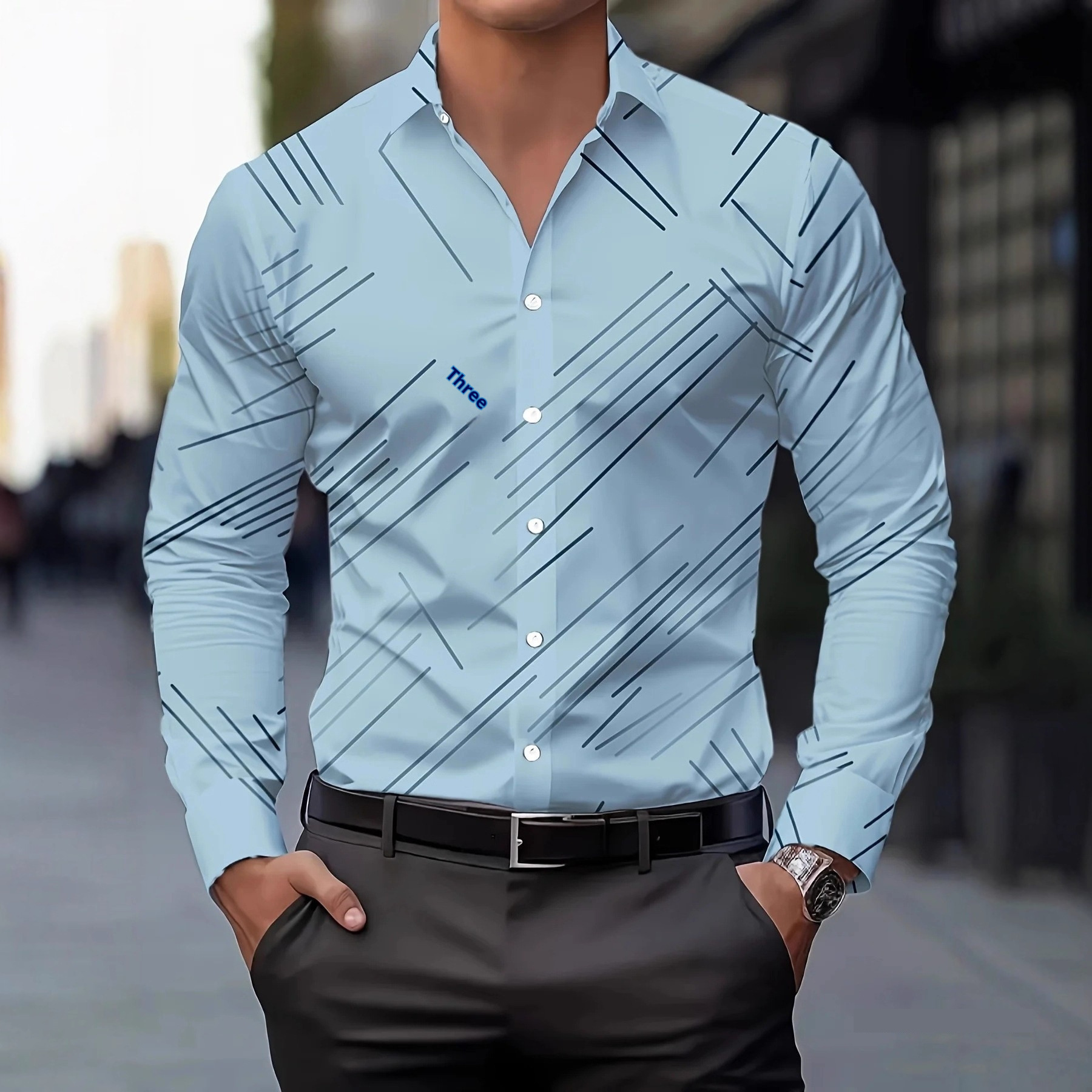 Men's Printed Shirt Fashion Casual Long Sleeve Patterned Top 1 Men's Printed Shirt