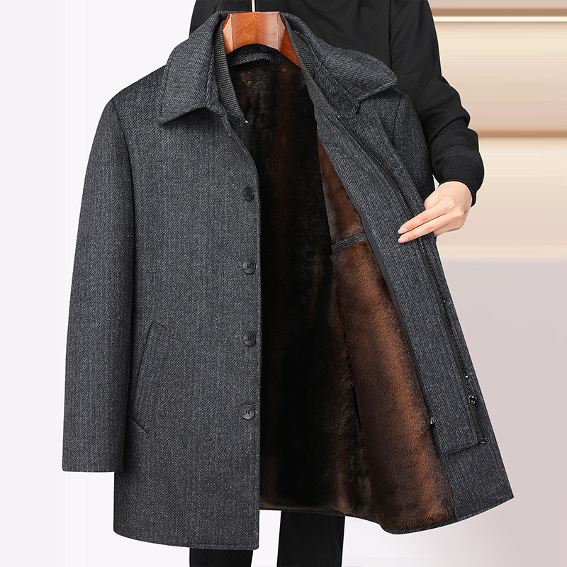 Woolen Coat Plaid Mid-Length Detachable Collar Overcoat 5 Woolen Coat Plaid Mid-Length Detachable Collar Overcoat - Image 5