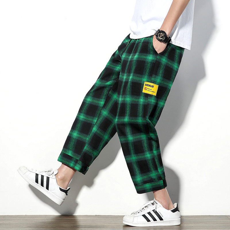 Plaid nine-point pants sweatpants men 2 Plaid nine-point pants sweatpants men - Image 2