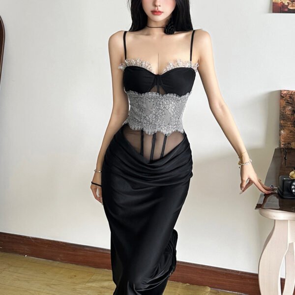 The Resort Edit — Corset Dress Lace Panel Spaghetti Strap Maxi Gown