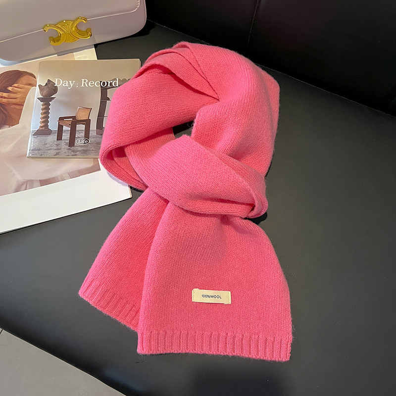 Womens Solid-Color Knitted Sheep Wool Scarf 2 Womens Solid-Color Knitted Sheep Wool Scarf - Image 2