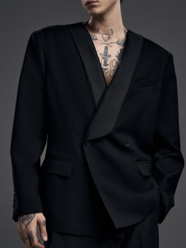 The Resort Edit — Men's Blazer Black Asymmetric Wide Lapel Gown