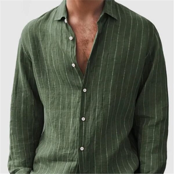 Men's Edit — Striped Print Top Men's Long Sleeve Linen-Blend Shirt