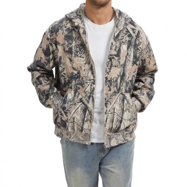 mens streetwear Camouflage Zip-Up Hoodie Men's Camo Coat