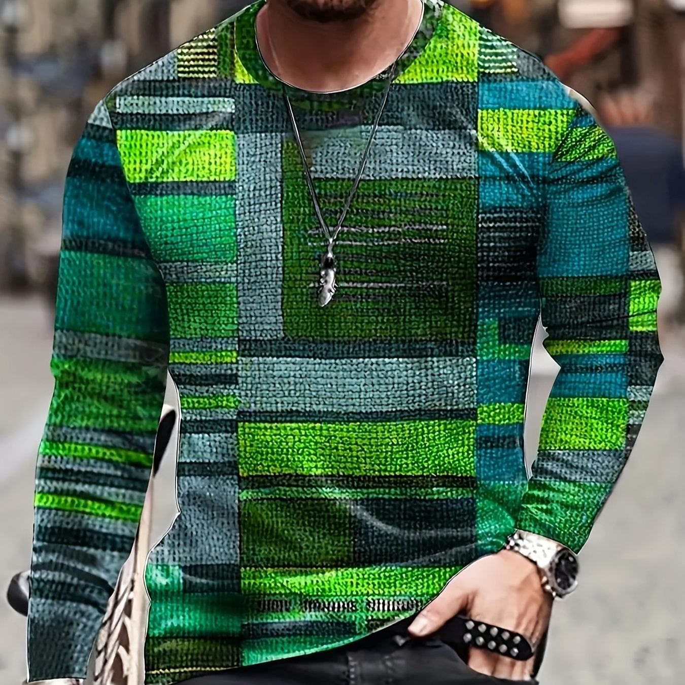 3D Textured Geometric Sweater Men's Abstract Patchwork Top 4 3D Textured Geometric Sweater Men's Abstract Patchwork Top - Image 4