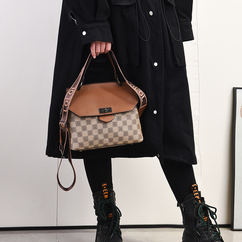 Luxury Color-Block Handbag Designer Checkered Satchel 8 Luxury Color-Block Handbag Designer Checkered Satchel - Image 8