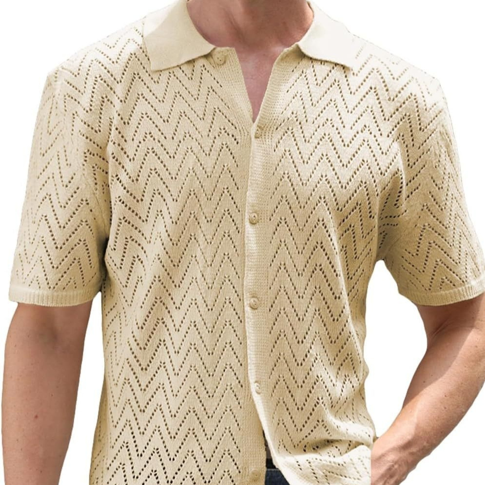 Men's Crochet Shirt Hollow Out Leisure Summer Top 9 Men's Crochet Shirt Hollow Out Leisure Summer Top - Image 9