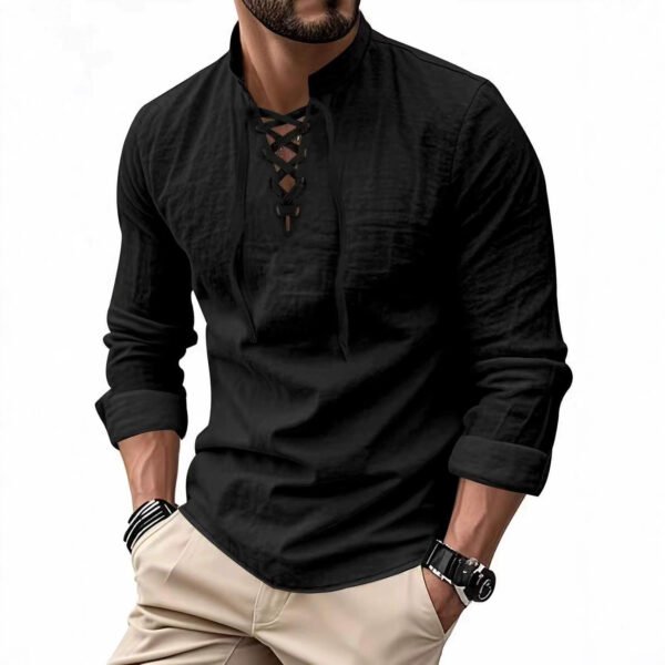 Men's Edit — Long Sleeve Shirt Men's Cotton Linen Lace Up Henley