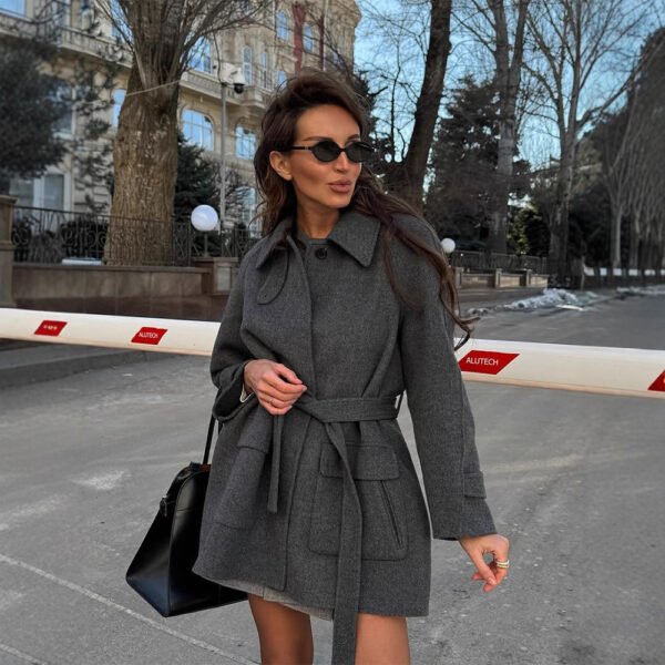 The Resort Edit — Wool Blend Coat Women's Grey Short Belted Trench Jacket