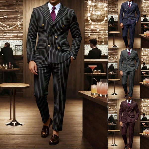 Men's Edit — Men's Pinstripe Suit Double Breasted Business Two-Piece