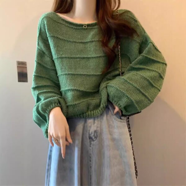 Men's Edit — Green Textured Sweater Women's Retro Oversized Ribbed Knit
