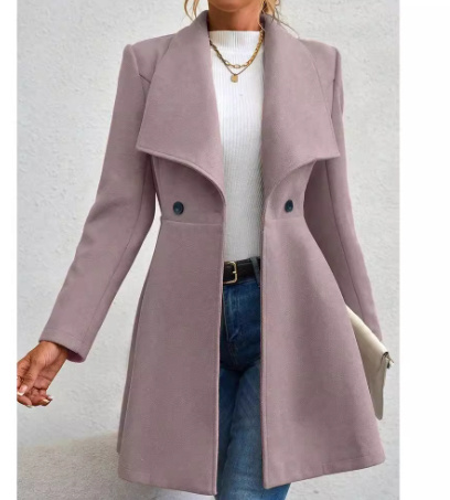 Slim-fit Long Fashion Lapel Women's Wool Coat 2 Slim-fit Long Fashion Lapel Women's Wool Coat - Image 2
