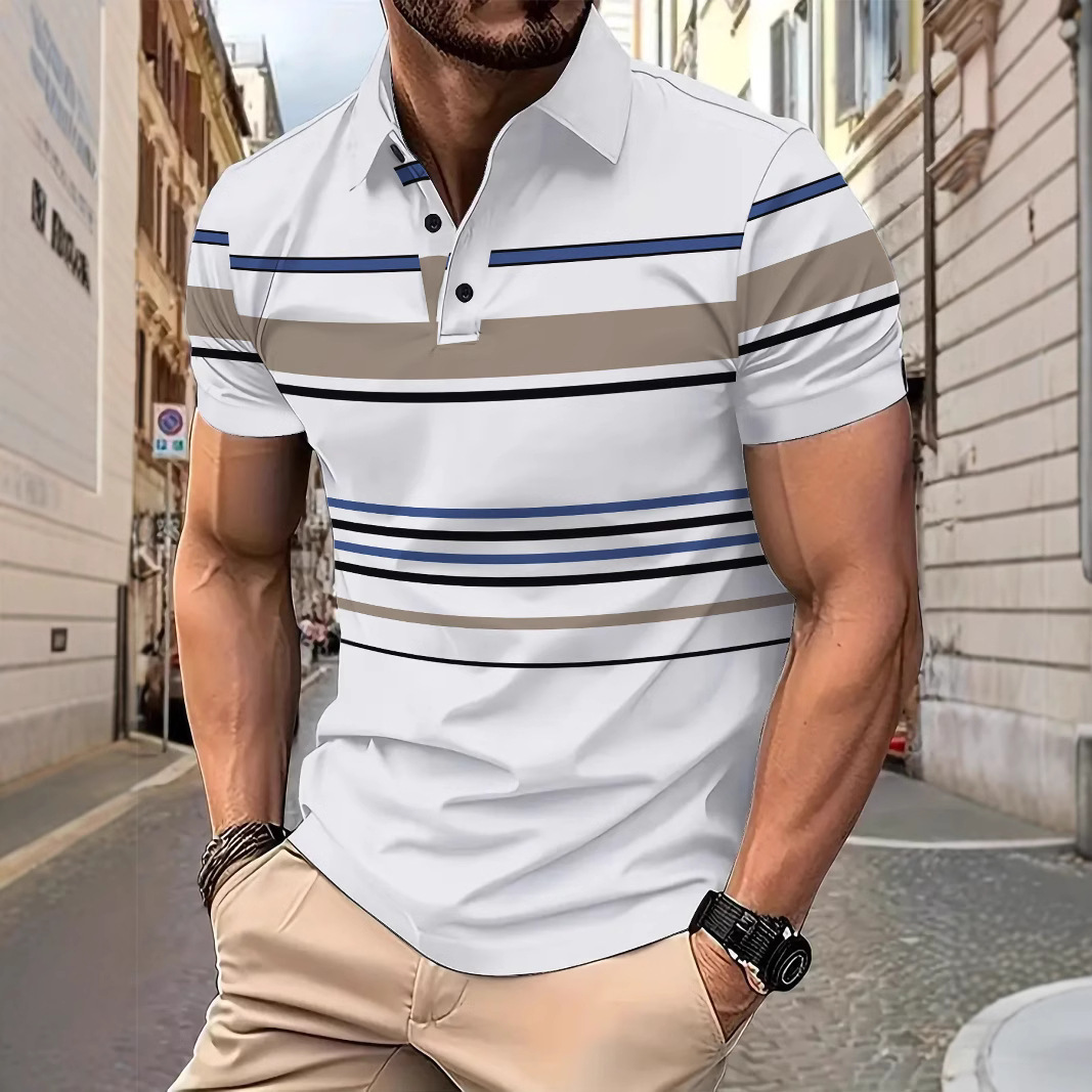 Men's Striped Short Sleeve Summer Business Casual Loose T-shirt 1 Men's Striped Short Sleeve Summer Business Casual Loose T-shirt