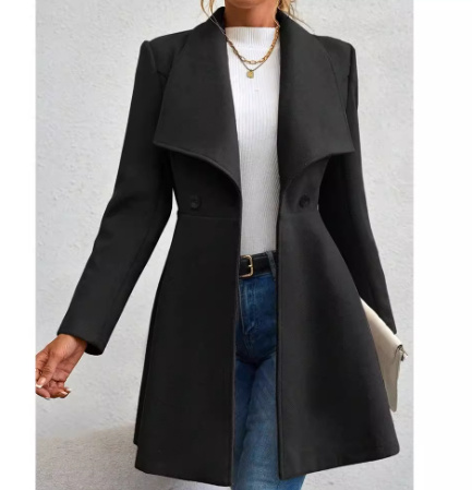 Slim-fit Long Fashion Lapel Women's Wool Coat 5 Slim-fit Long Fashion Lapel Women's Wool Coat - Image 5