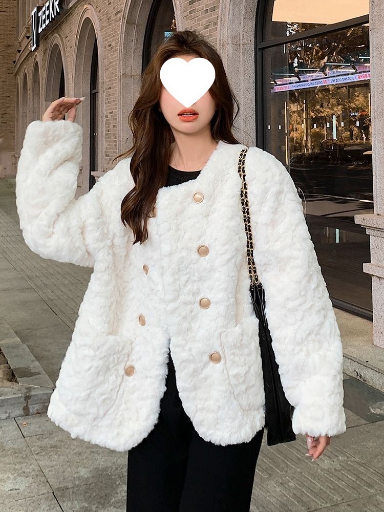 Lamb Wool Coat Women's Casual White Faux Fur Teddy Jacket 2 Lamb Wool Coat Women's Casual White Faux Fur Teddy Jacket - Image 2