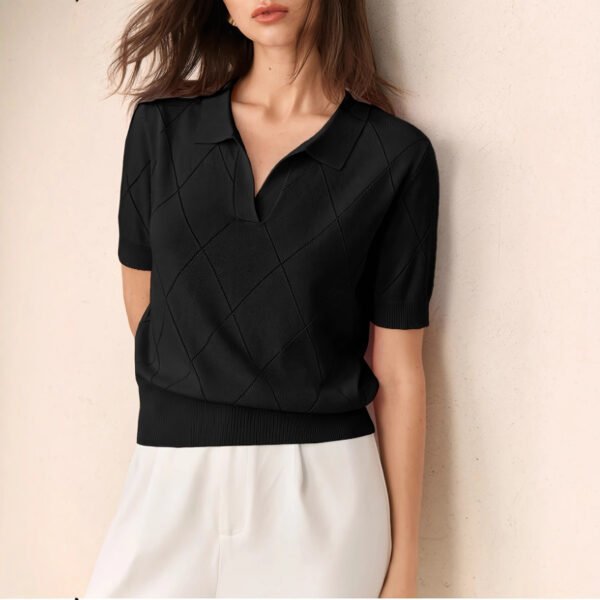 Summer Collection — Women's Polo Shirt Diamond Knit Short Sleeve Pullover Top