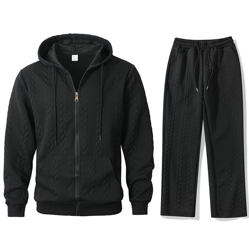 Men's Cable Knit Tracksuit Jacquard Zip Hoodie & Pants Set 8 Men's Cable Knit Tracksuit Jacquard Zip Hoodie & Pants Set - Image 8