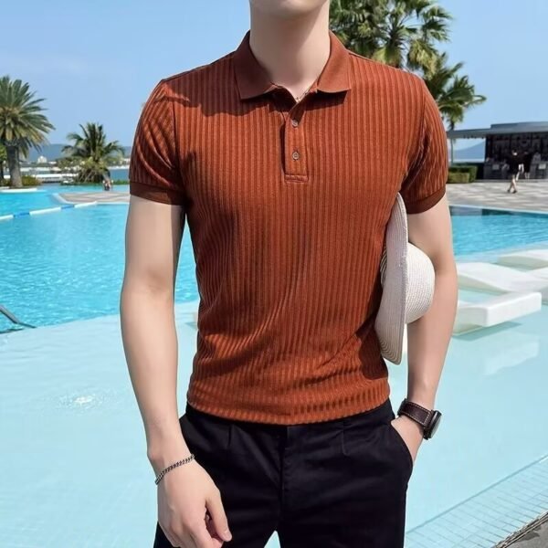 Men's Edit — Men's Ribbed Knit Polo Summer Resort Lapel Top