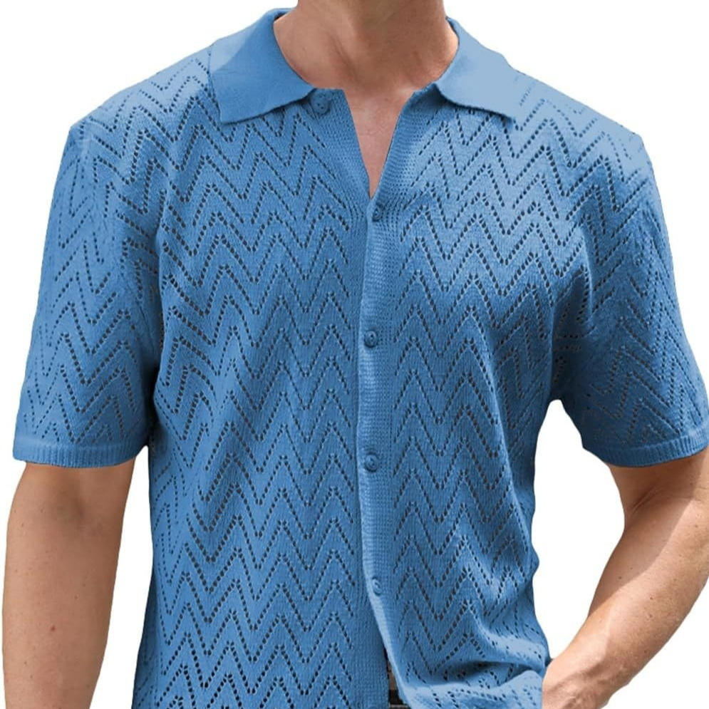 Men's Crochet Shirt Hollow Out Leisure Summer Top 4 Men's Crochet Shirt Hollow Out Leisure Summer Top - Image 4