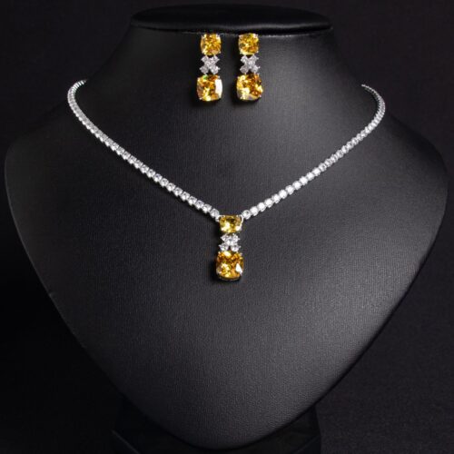 Small Square Bride Collarbone Chain Design Simple Zircon Pendant Earrings