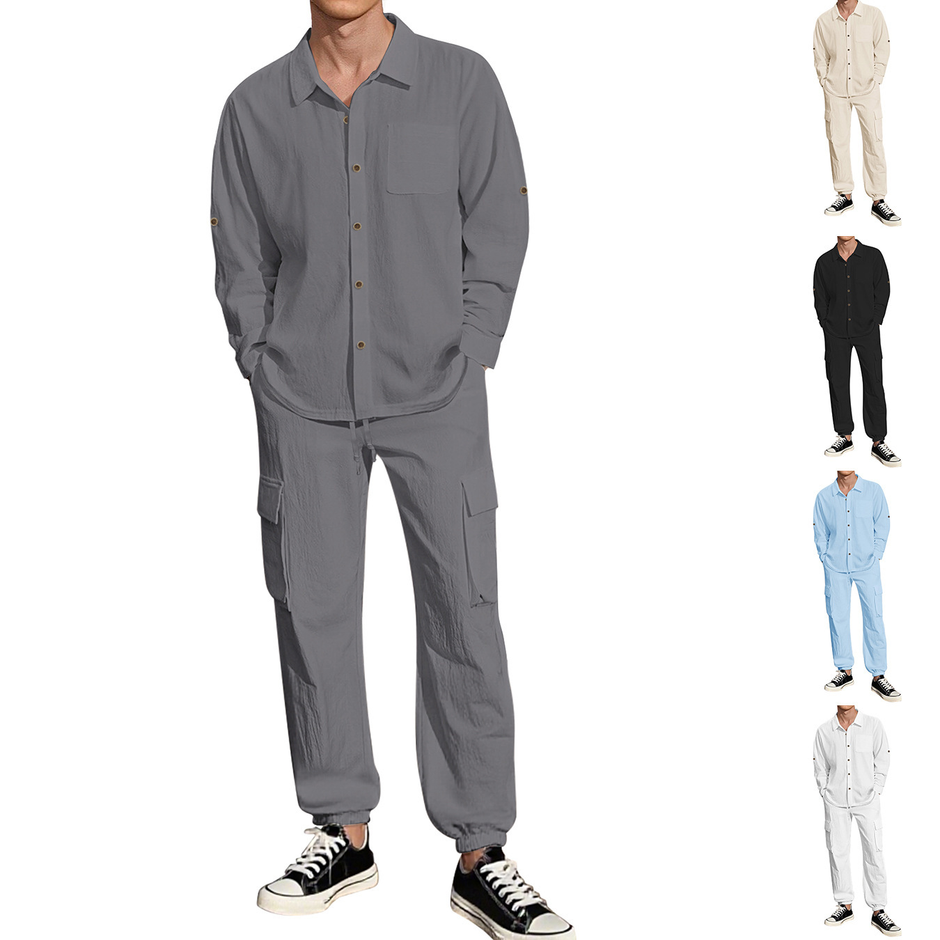 Men's Linen Shirt and Pants Set Casual Lapel Summer Suit 6 Men's Linen Shirt and Pants Set Casual Lapel Summer Suit - Image 6