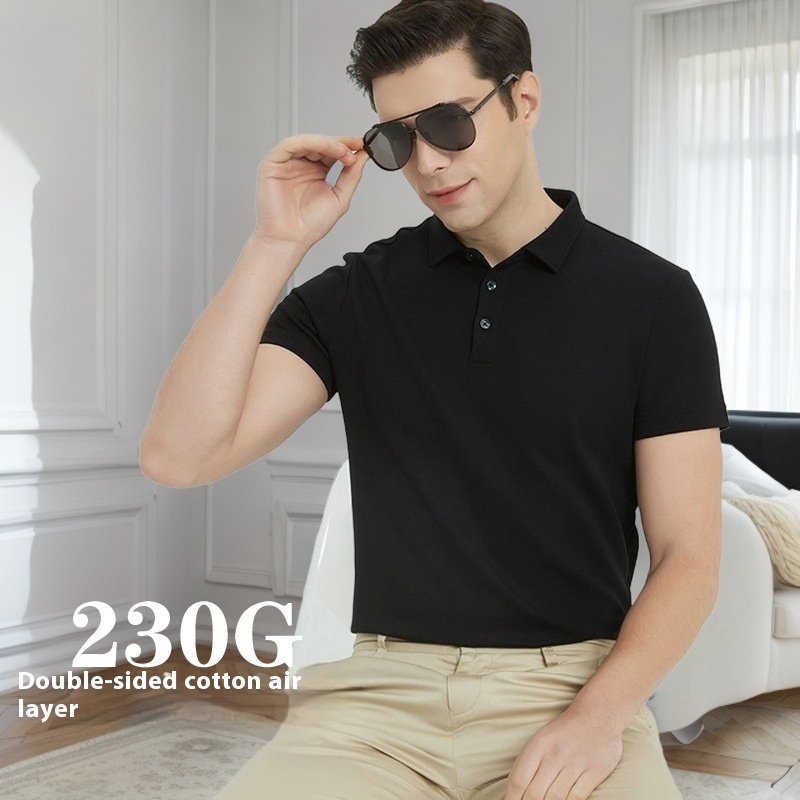 230g Double-sided Cotton Polo Shirt Men's T-shirt Short Sleeve Air Layer 1 230g Double-sided Cotton Polo Shirt Men's T-shirt Short Sleeve Air Layer