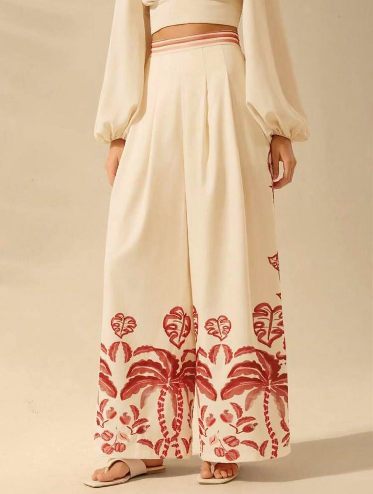 High Waisted Palazzo Pants Floral Boho Summer Trousers 9 High Waisted Palazzo Pants Floral Boho Summer Trousers - Image 9