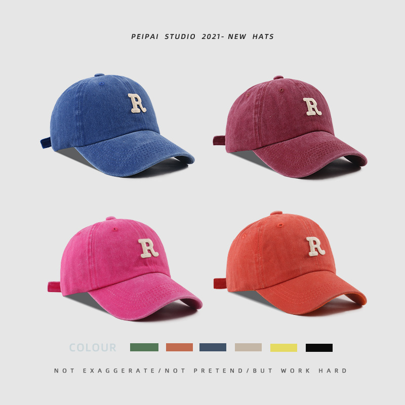 Washed Letter R Stick Ball Cap Casual Patch Sun Hat 5 Washed Letter R Stick Ball Cap Casual Patch Sun Hat - Image 5
