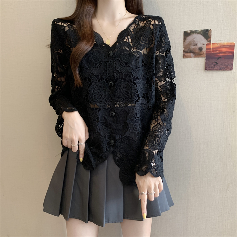 Lace Long Sleeve Top Women Elegant Embroidered Hollow Top 1 Lace Long Sleeve Top Women