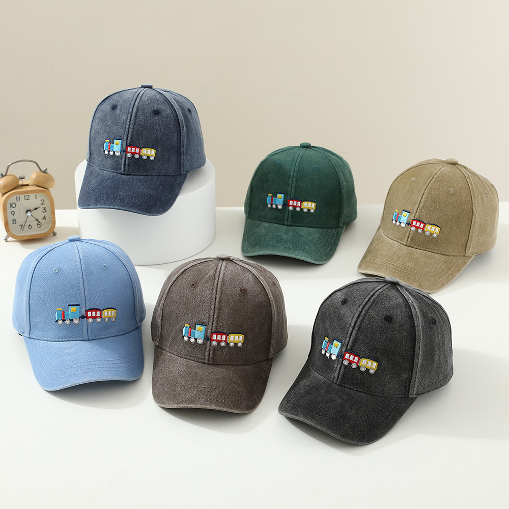 Children Toddler Peaked Cap Small Train Washed Layer Peaked Baseball Hat Trendy 1 Children Toddler Peaked Cap Small Train Washed Layer Peaked Baseball Hat Trendy
