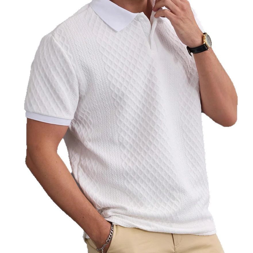 Men's Polo Shirt Jacquard Fabric Button Placket Top 6 Men's Polo Shirt Jacquard Fabric Button Placket Top - Image 6