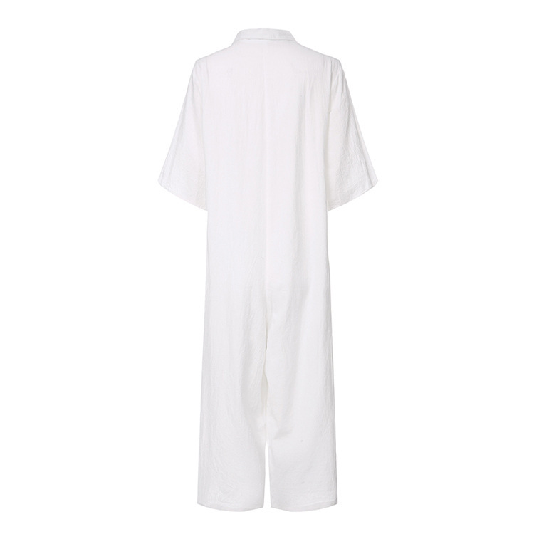Short Sleeve Rompers Casual Loose White Long Jumpsuit 6 Short Sleeve Rompers Casual Loose White Long Jumpsuit - Image 6
