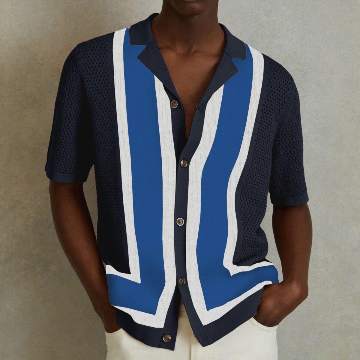 Men's Edit — Cuban Collar Knit Shirt | Men's Striped Summer Polo