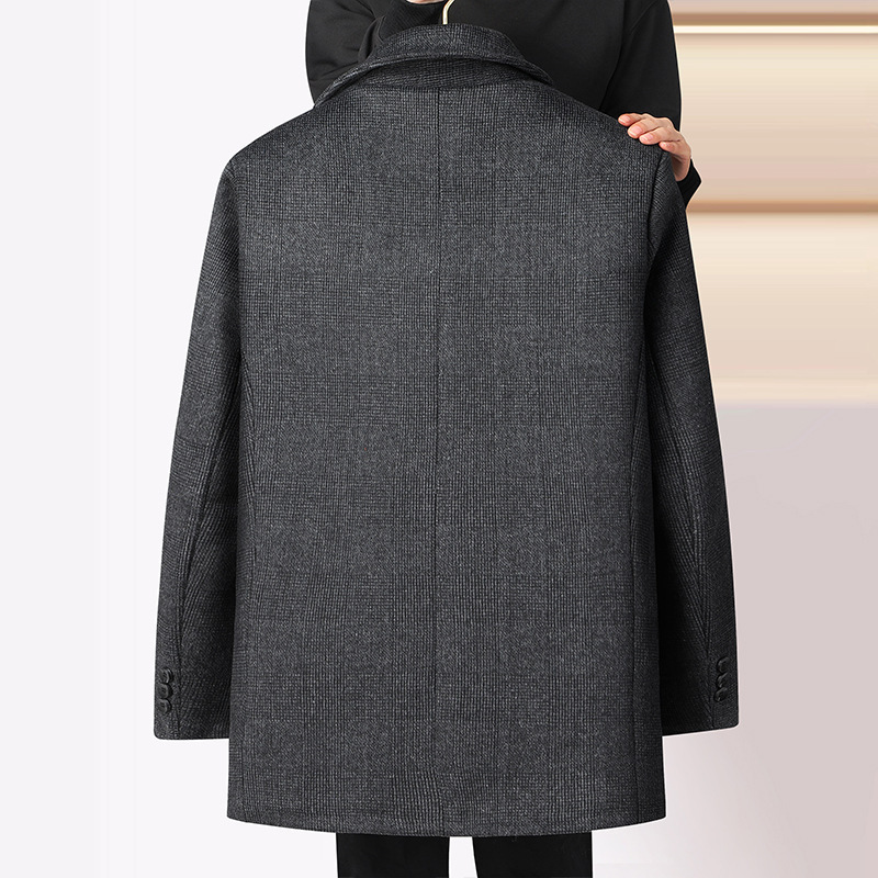 Woolen Coat Plaid Mid-Length Detachable Collar Overcoat 3 Woolen Coat Plaid Mid-Length Detachable Collar Overcoat - Image 3