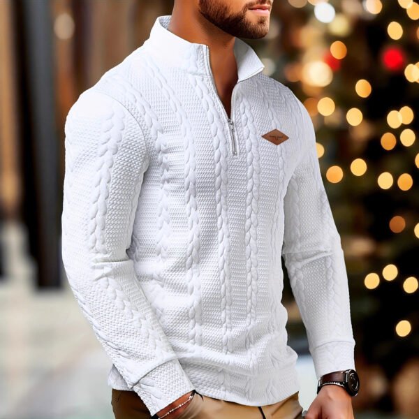 Men's Edit — Men's Quarter Zip Pullover Textured Knit Winter Top