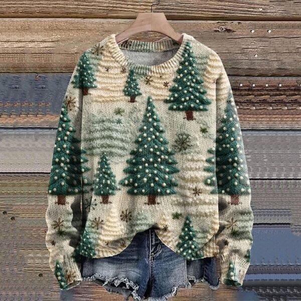 Men's Edit — Tree Jumper 3D Festive Knit Women’s Forest Green Pullover