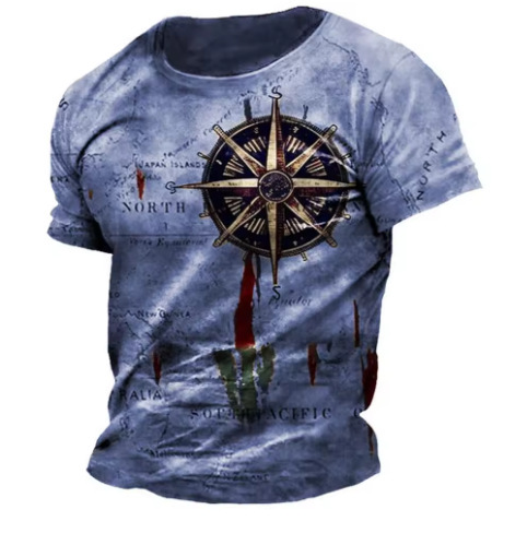 Men's Vintage Nautical Map Compass Printed T-shirt 10 Men's Vintage Nautical Map Compass Printed T-shirt - Image 10