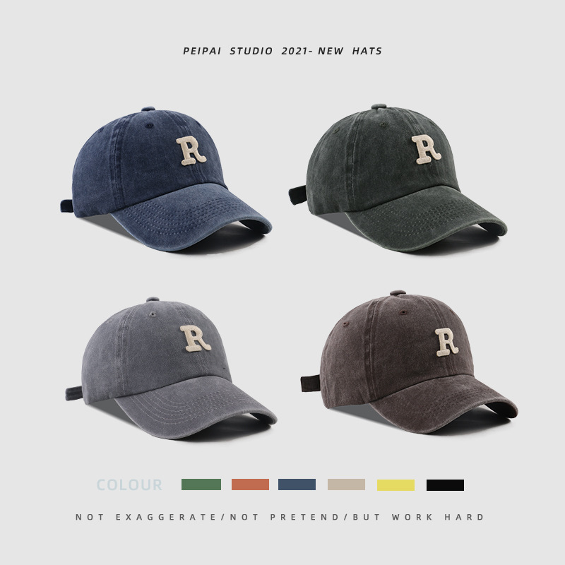Washed Letter R Stick Ball Cap Casual Patch Sun Hat 3 Washed Letter R Stick Ball Cap Casual Patch Sun Hat - Image 3