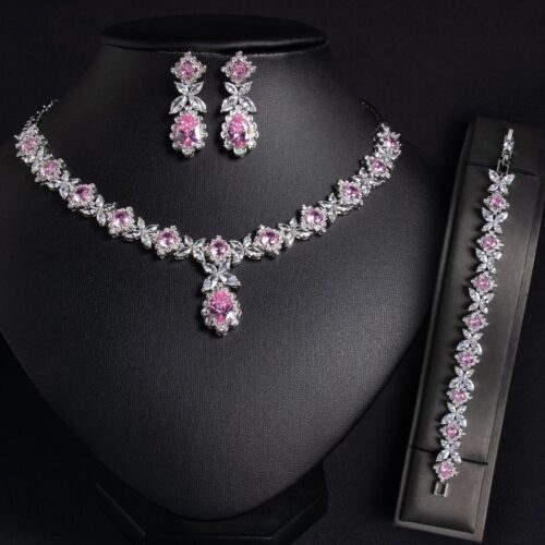 European And American Zircon Necklace Earring Bracelet Wedding Dress Bridal Three-piece Set