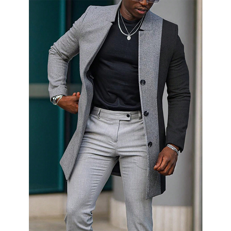 Wool Trench Coat Men's Casual Mid-Length Color Match Coat 2 Wool Trench Coat Men's Casual Mid-Length Color Match Coat - Image 2