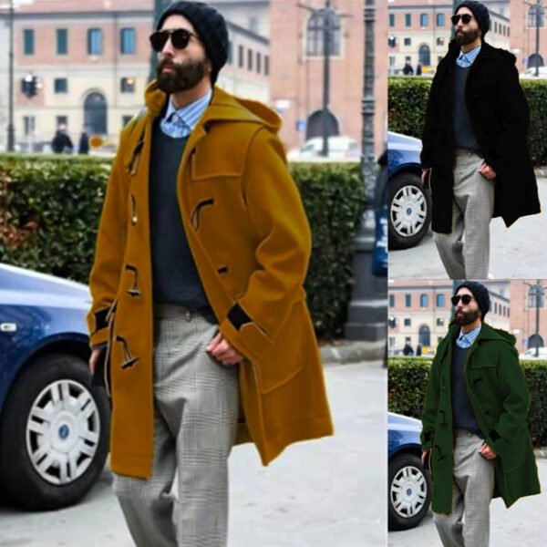 Men's Edit — Retro Horn Button Hooded Woolen Trench Coat Men