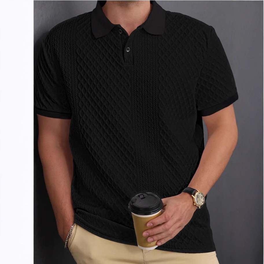 Men's Polo Shirt Jacquard Fabric Button Placket Top 5 Men's Polo Shirt Jacquard Fabric Button Placket Top - Image 5