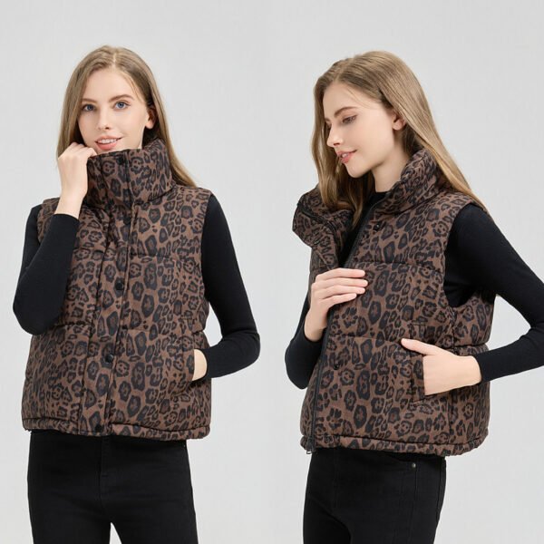 The Resort Edit — Puffer Vest Leopard Stand Collar Cotton Padded Gilet Jacket