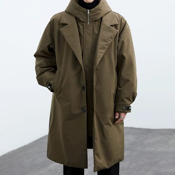 Men's Edit — Men's False Two Pieces Hooded Mid-length Trench Coat