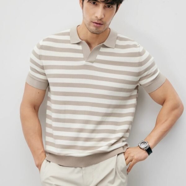 Men's Edit — mens silk short sleeve shirts V-neck Striped Knitted Polo