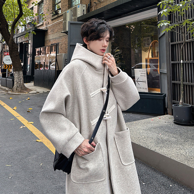 Hooded Coat Horn Button Mid-Length Woolen Overcoat 6 Hooded Coat Horn Button Mid-Length Woolen Overcoat - Image 6