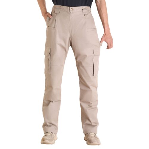 FR Pants For Men, 9 Oz 100% Cotton, Flame-Resistant Cargo Pants With Multi-Pockets And Elastic Waist, Reinforced Tear-proof Stitching, Ideal For Welding Work And Casual Wear, L Size, Khaki