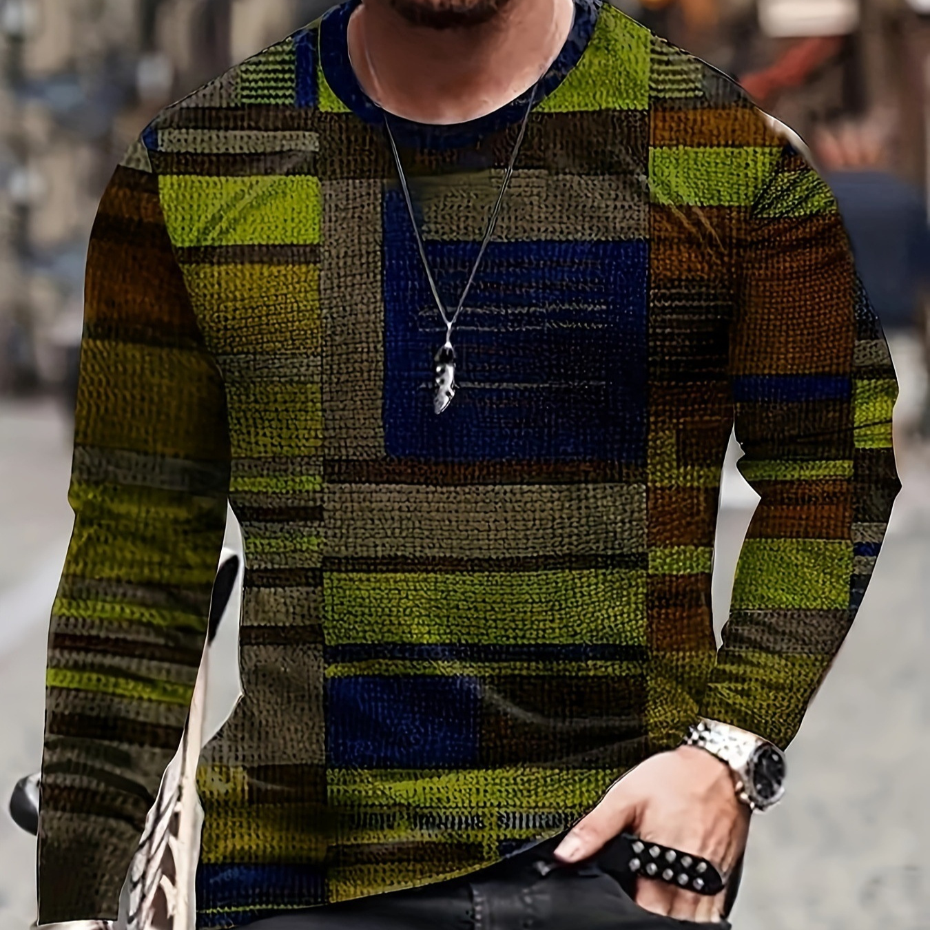 3D Textured Geometric Sweater Men's Abstract Patchwork Top 5 3D Textured Geometric Sweater Men's Abstract Patchwork Top - Image 5